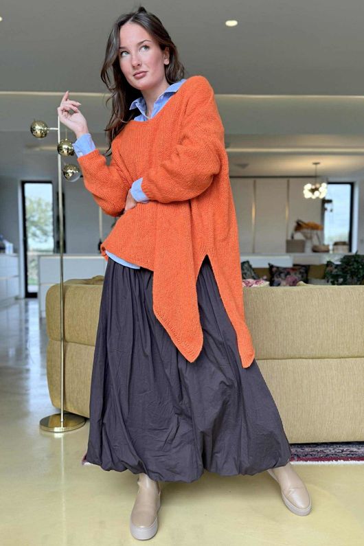 Paloma Bubble Hem Midi Skirt Chocolate